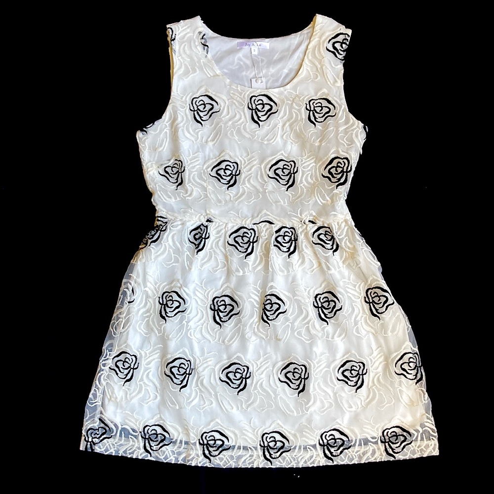 ANTHROPOLOGIE #73 Vanilla Cream Floral Embroidered Mesh Babydoll Dress S M L